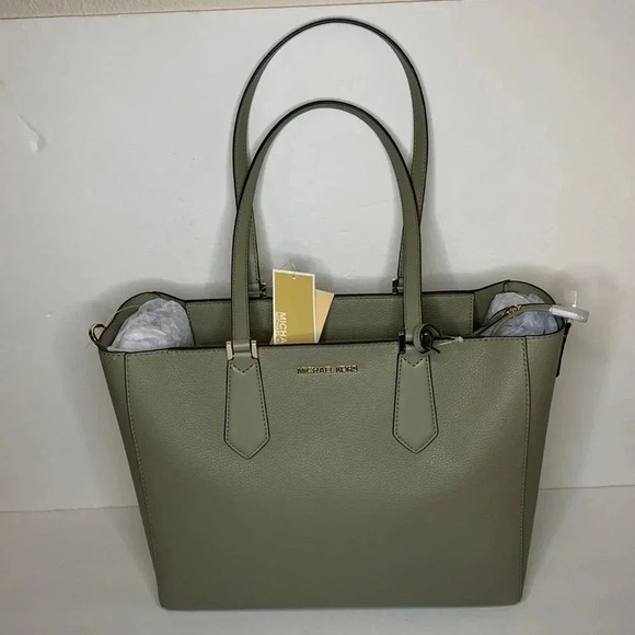 Michael Kors Gray Pebbled Leather Kimberly Tote Bag NWT - Picture 2 of 9